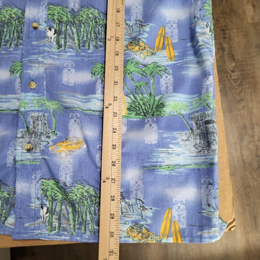 Big Dogs Mens SZ LG Hawaiian Button Down Shirt Tiki Palm Blue - Picture 8 of 8